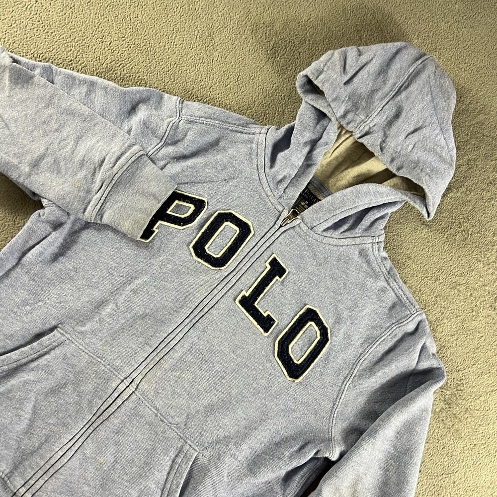 Polo Ralph Lauren Blue Sweatshirt M 10-12 Boy Full Zip Distressed